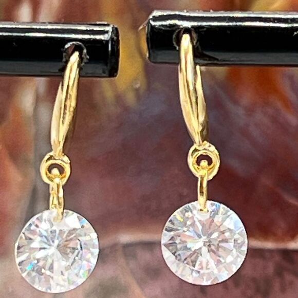 Gold Drill Drop Dangle Earrings Swarovski Crystal - Picture 4 of 6